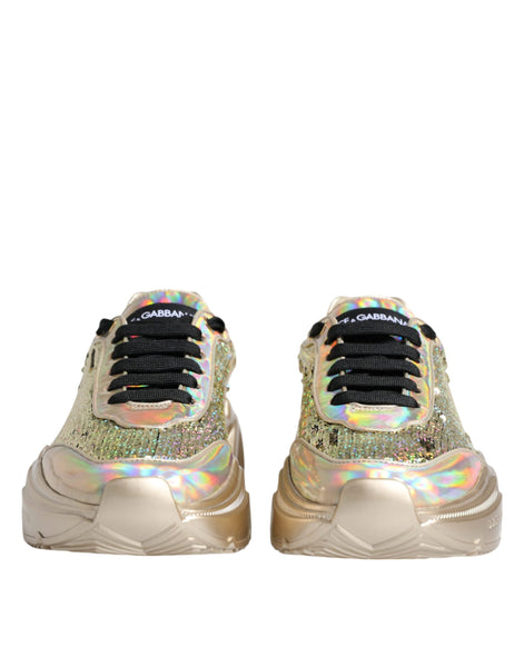 Dolce & Gabbana Gold Sequin Iridiscent Daymaster Sneakers Shoes Dolce & Gabbana
