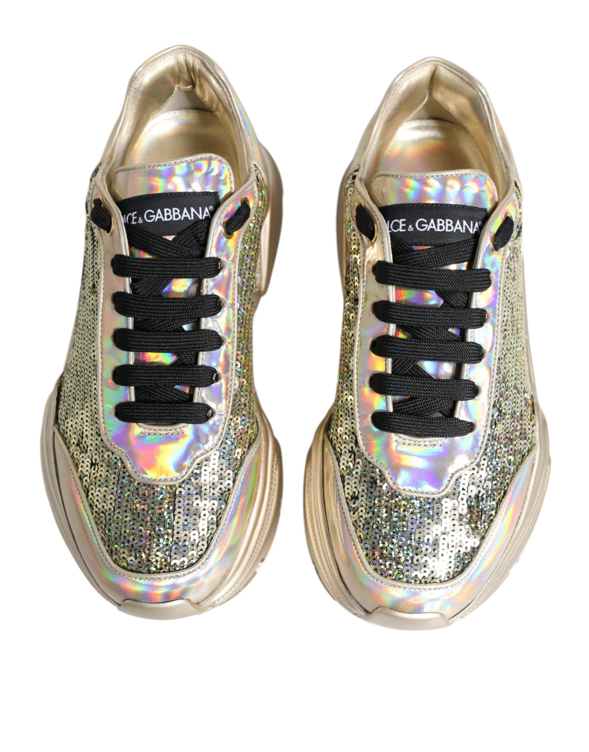 Dolce & Gabbana Gold Sequin Iridiscent Daymaster Sneakers Shoes Dolce & Gabbana