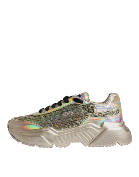 Dolce & Gabbana Gold Sequin Iridiscent Daymaster Sneakers Shoes Dolce & Gabbana