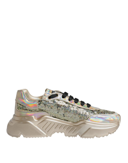 Dolce & Gabbana Gold Sequin Iridiscent Daymaster Sneakers Shoes Dolce & Gabbana