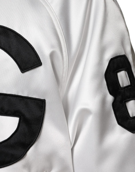 Dolce & Gabbana White Polyester Logo Full Zip Bomber Jacket Dolce & Gabbana