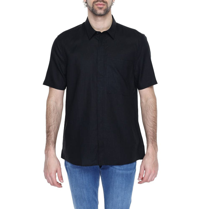 Antony Morato Black Linen Shortsleeve Shirt Antony Morato
