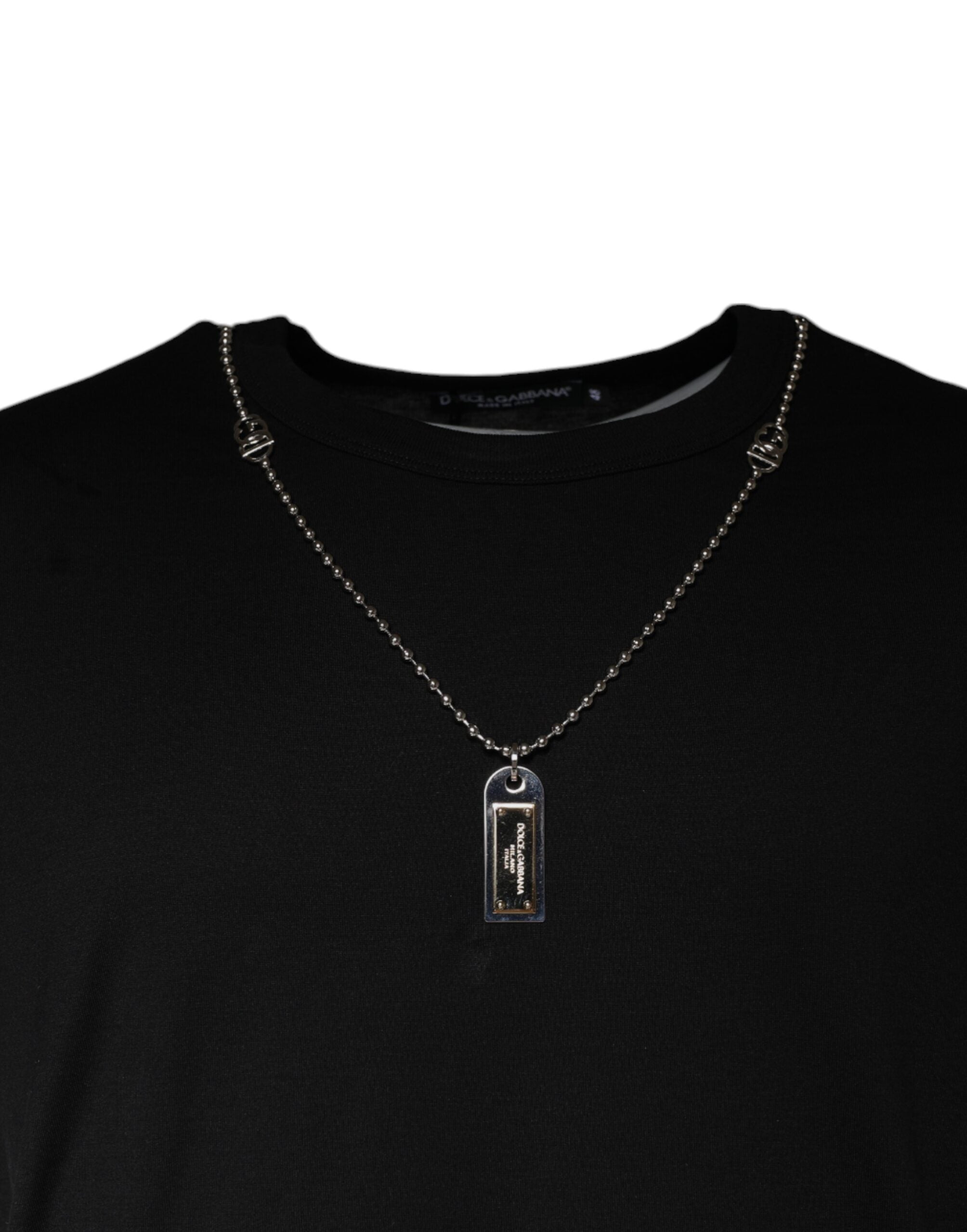 Dolce & Gabbana Black Cotton Necklace Embellished T-shirt Dolce & Gabbana