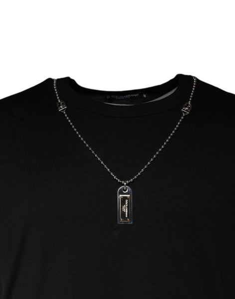 Dolce & Gabbana Black Cotton Necklace Embellished T-shirt Dolce & Gabbana