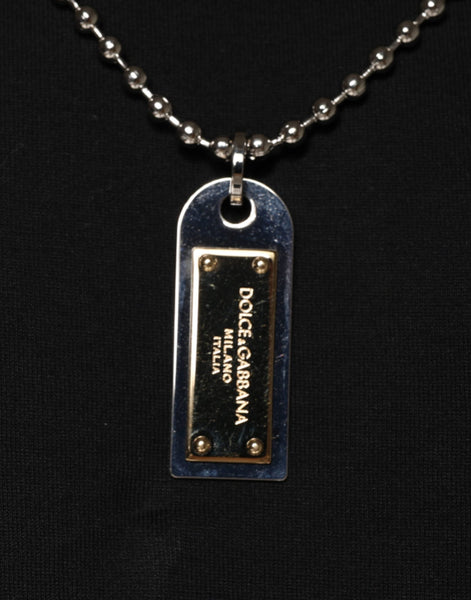 Dolce & Gabbana Black Cotton Necklace Embellished T-shirt Dolce & Gabbana