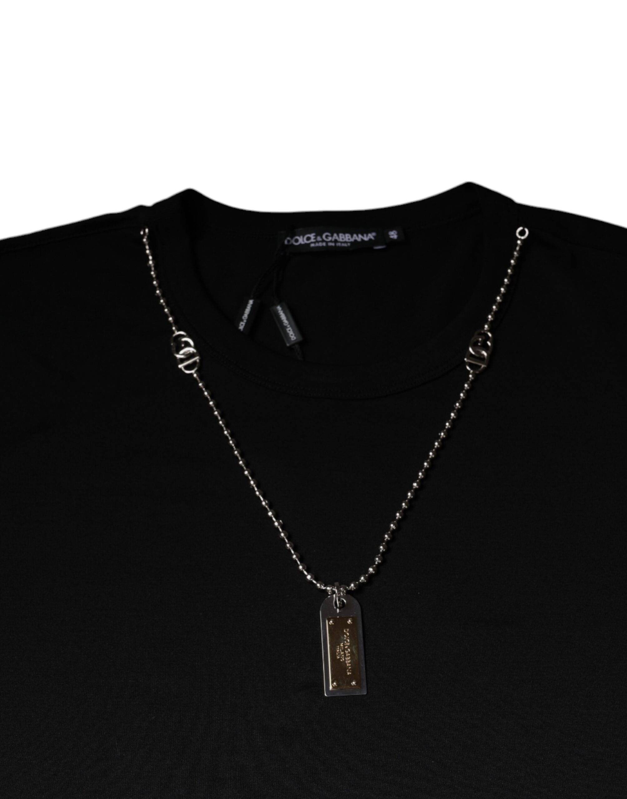 Dolce & Gabbana Black Cotton Necklace Embellished T-shirt Dolce & Gabbana