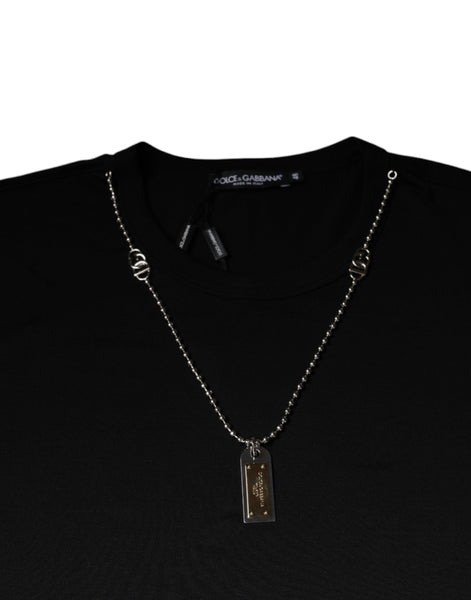 Dolce & Gabbana Black Cotton Necklace Embellished T-shirt Dolce & Gabbana