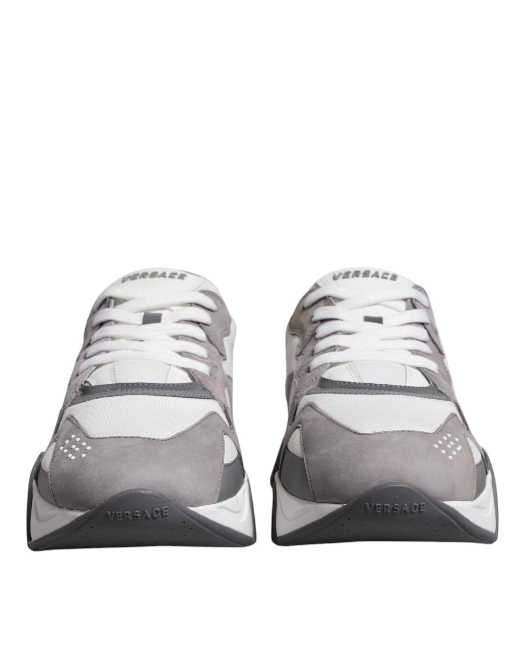 Versace Grey Leather Neoprene Chunky Low Top Squalo Sneakers Shoes Versace