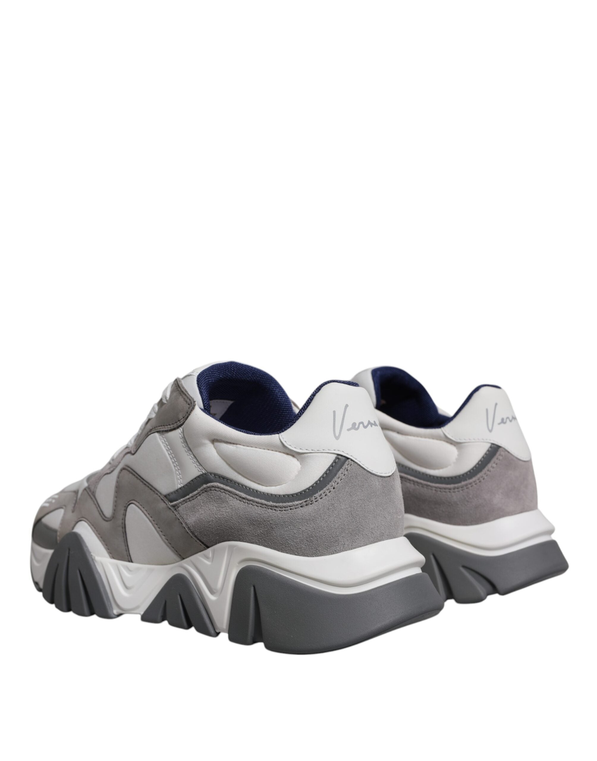 Versace Grey Leather Neoprene Chunky Low Top Squalo Sneakers Shoes Versace