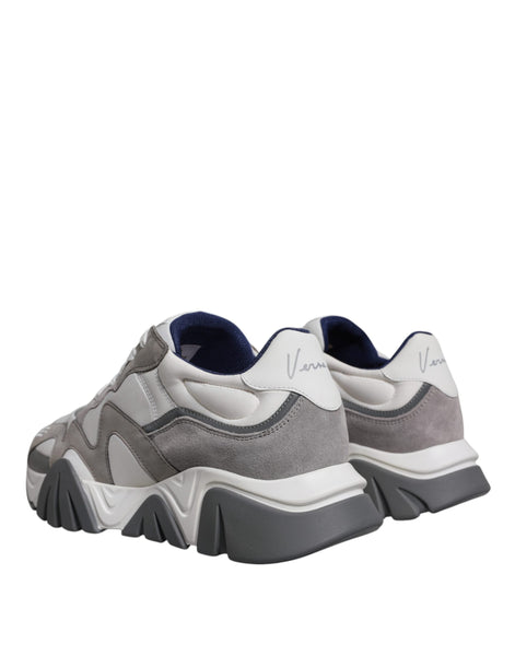 Versace Grey Leather Neoprene Chunky Low Top Squalo Sneakers Shoes Versace