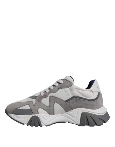 Versace Grey Leather Neoprene Chunky Low Top Squalo Sneakers Shoes Versace