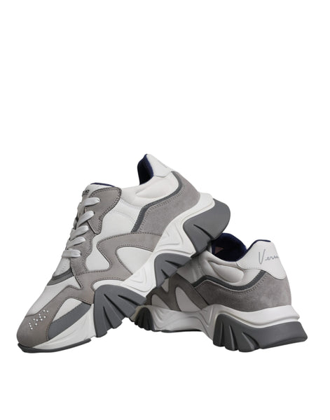 Versace Grey Leather Neoprene Chunky Low Top Squalo Sneakers Shoes Versace