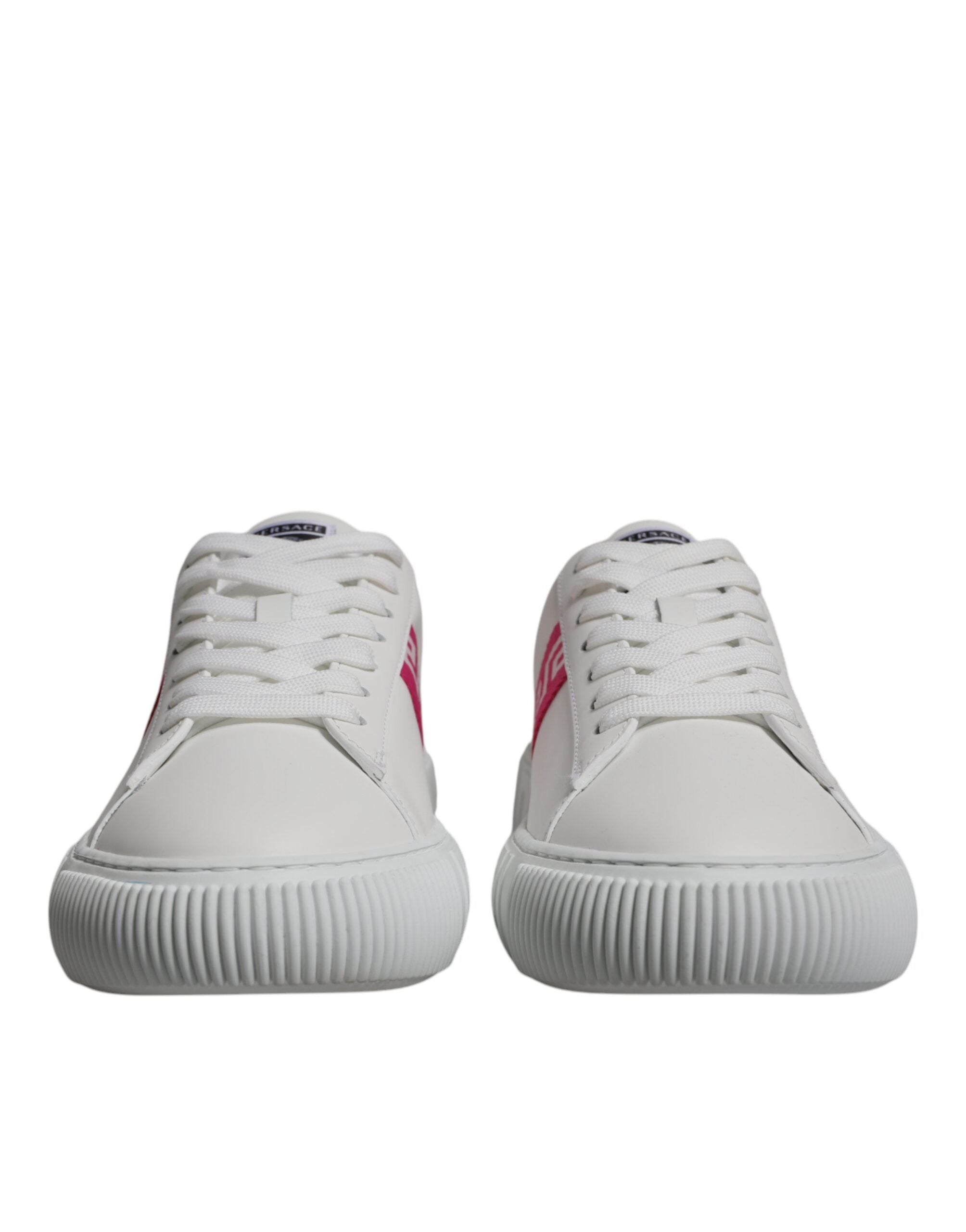 Versace White Pink Greca Print Platform Low Top Sneakers Shoes Versace