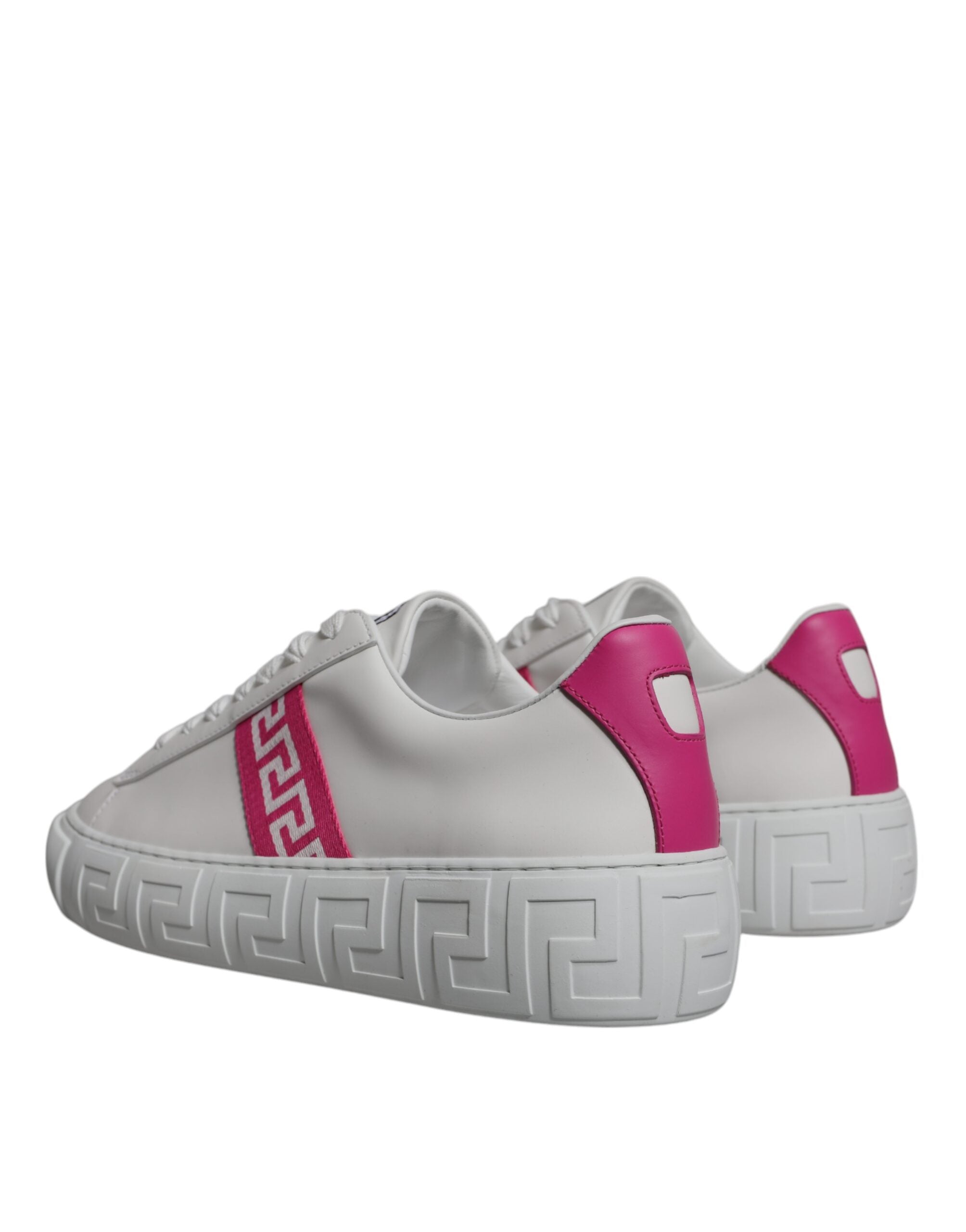 Versace White Pink Greca Print Platform Low Top Sneakers Shoes Versace