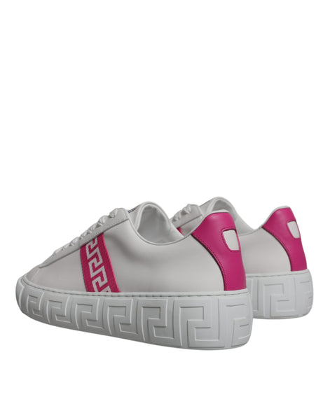 Versace White Pink Greca Print Platform Low Top Sneakers Shoes Versace
