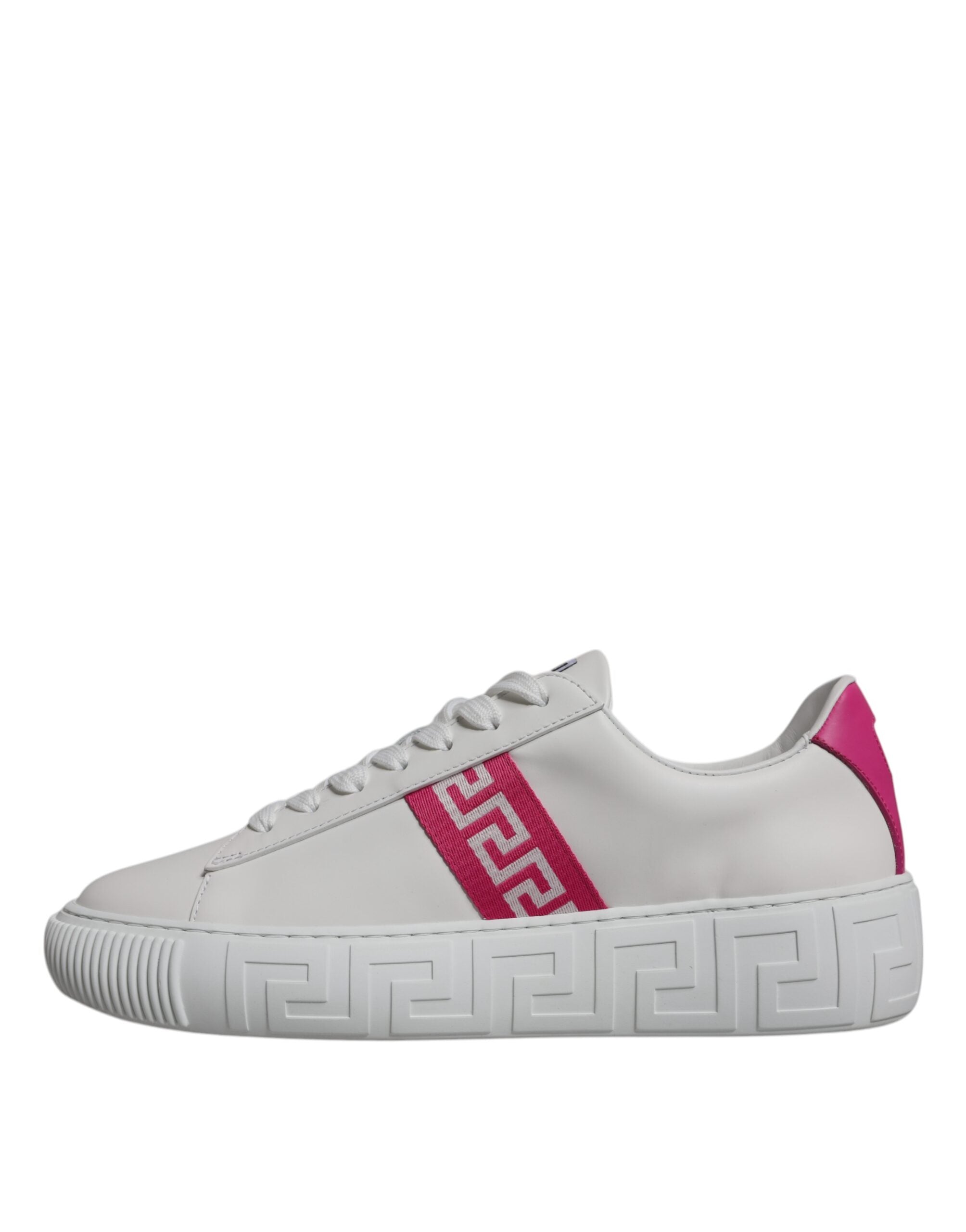 Versace White Pink Greca Print Platform Low Top Sneakers Shoes Versace