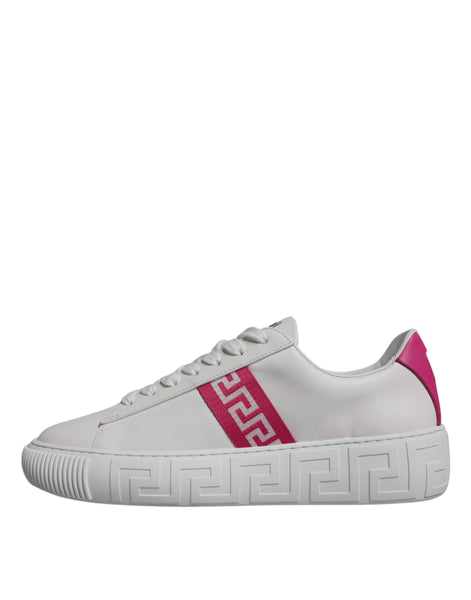 Versace White Pink Greca Print Platform Low Top Sneakers Shoes Versace