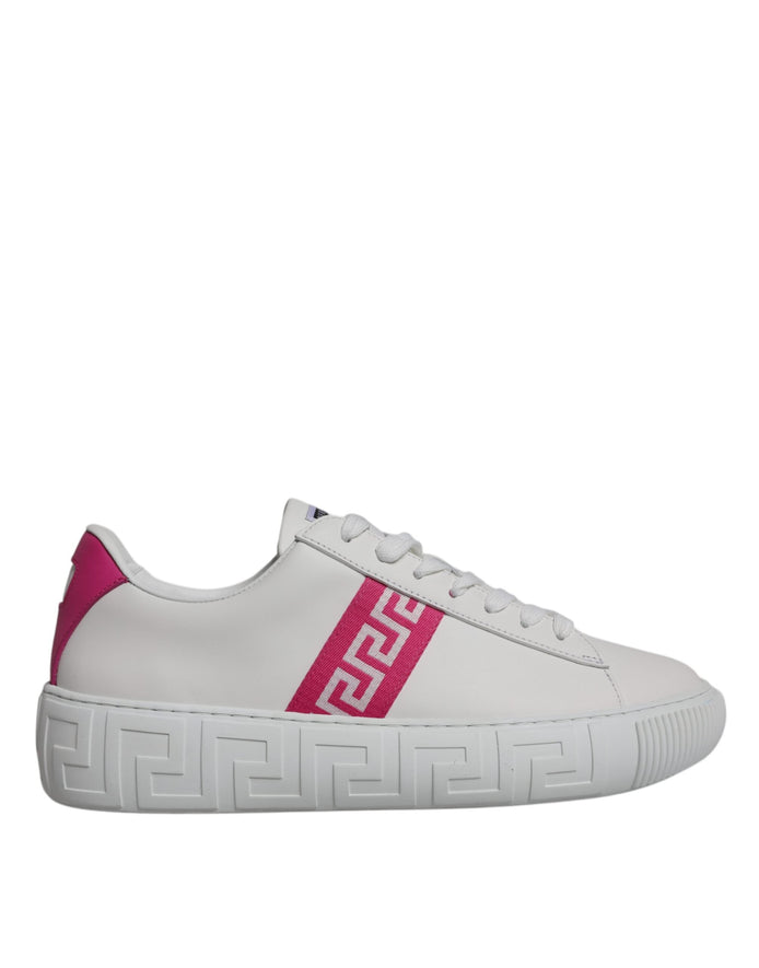 Versace White Pink Greca Print Platform Low Top Sneakers Shoes Versace