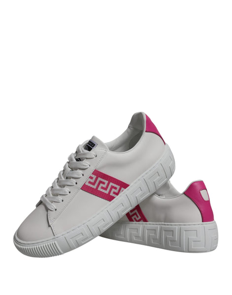Versace White Pink Greca Print Platform Low Top Sneakers Shoes Versace