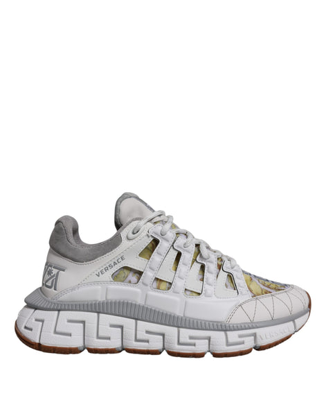 Versace White Trigreca Barocco Print Low Top Sneakers Shoes Versace