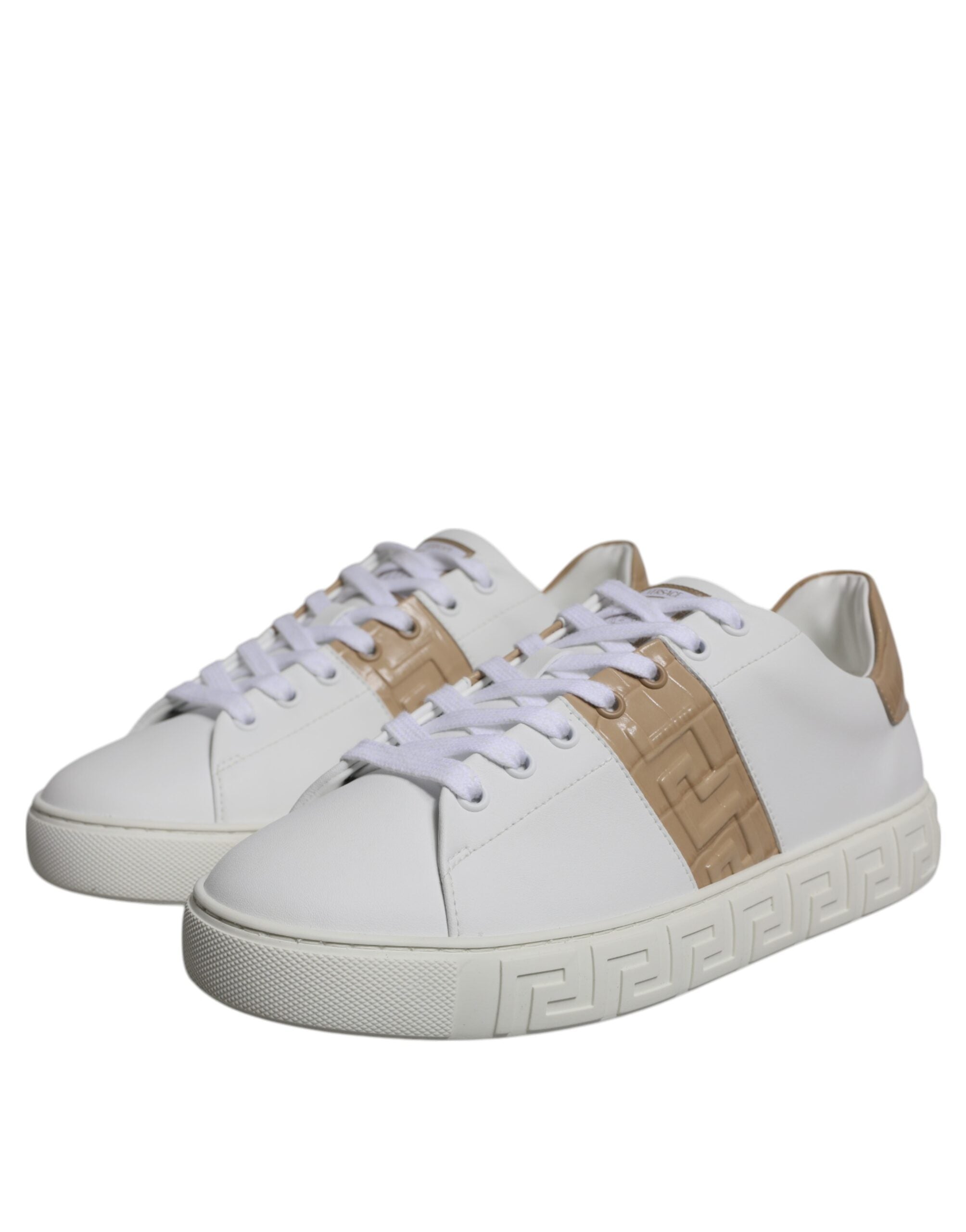 Versace White Brown Greca Print TPU Low Top Men Sneakers Shoes Versace