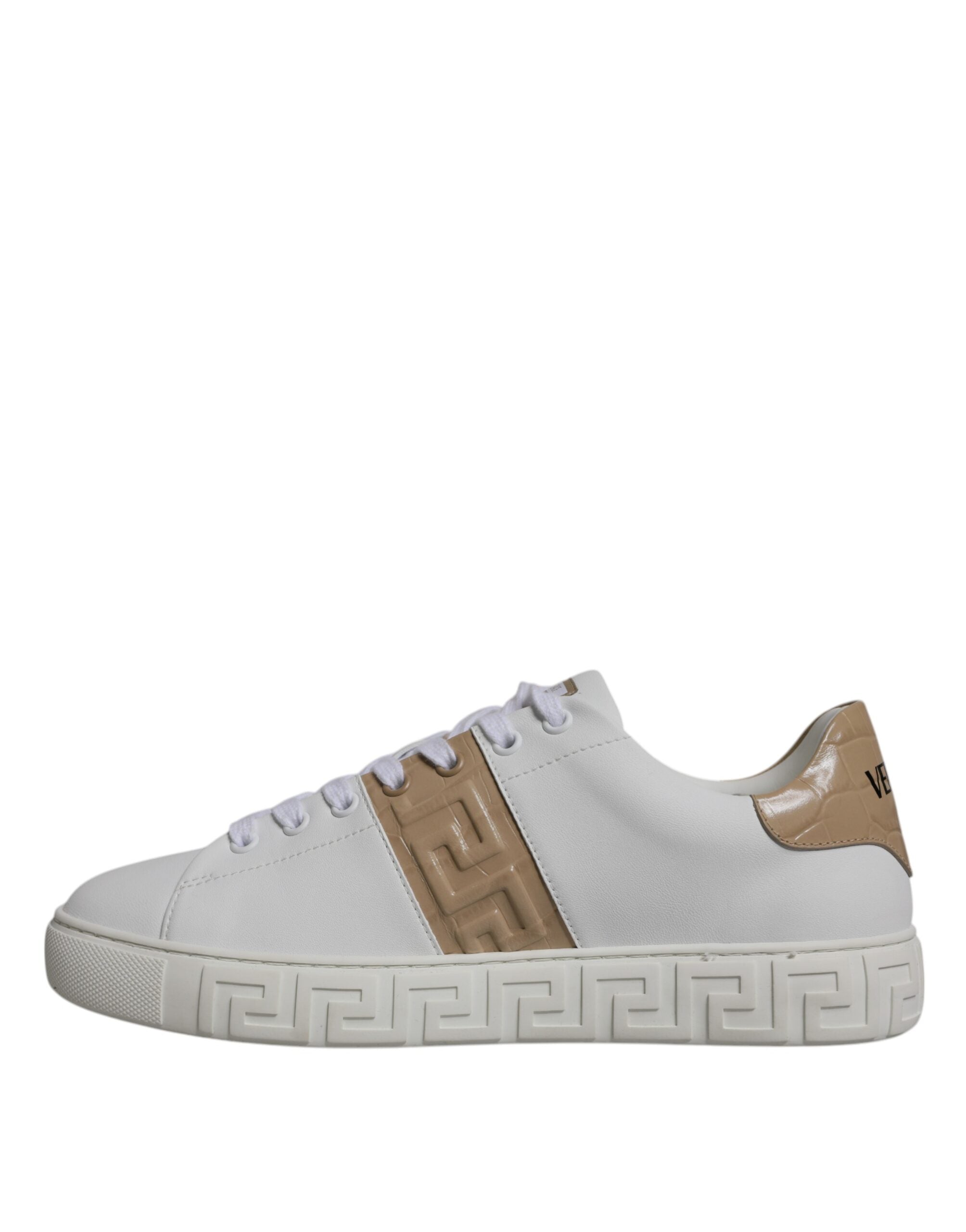Versace White Brown Greca Print TPU Low Top Men Sneakers Shoes Versace