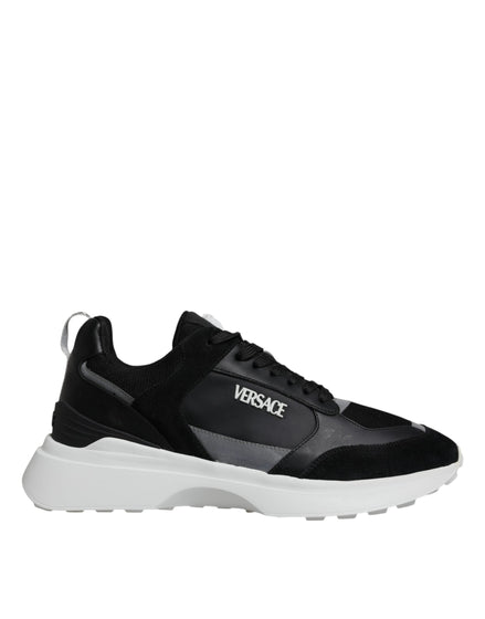 Versace Black Canvas Quad Fabric Medusa Low Top Sneaker Shoes Versace