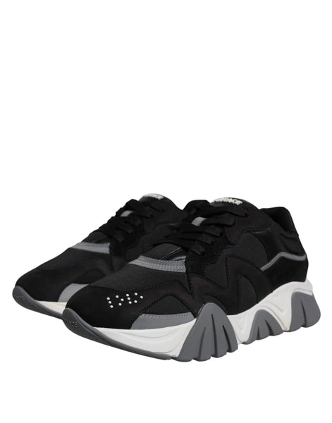 Versace Black Leather Neoprene Chunky Low Top Sneakers Squalo Shoes Versace