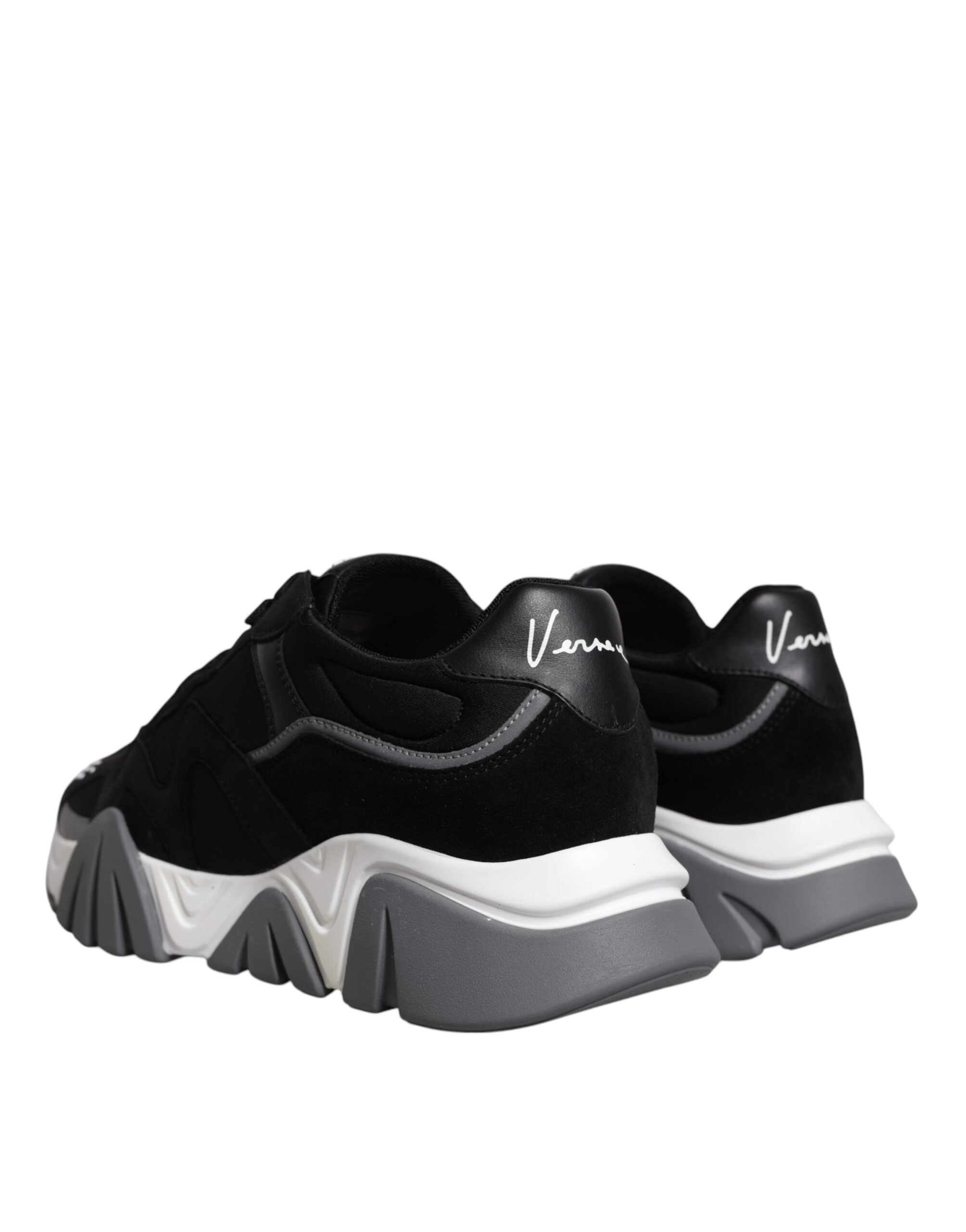 Versace Black Leather Neoprene Chunky Low Top Sneakers Squalo Shoes Versace