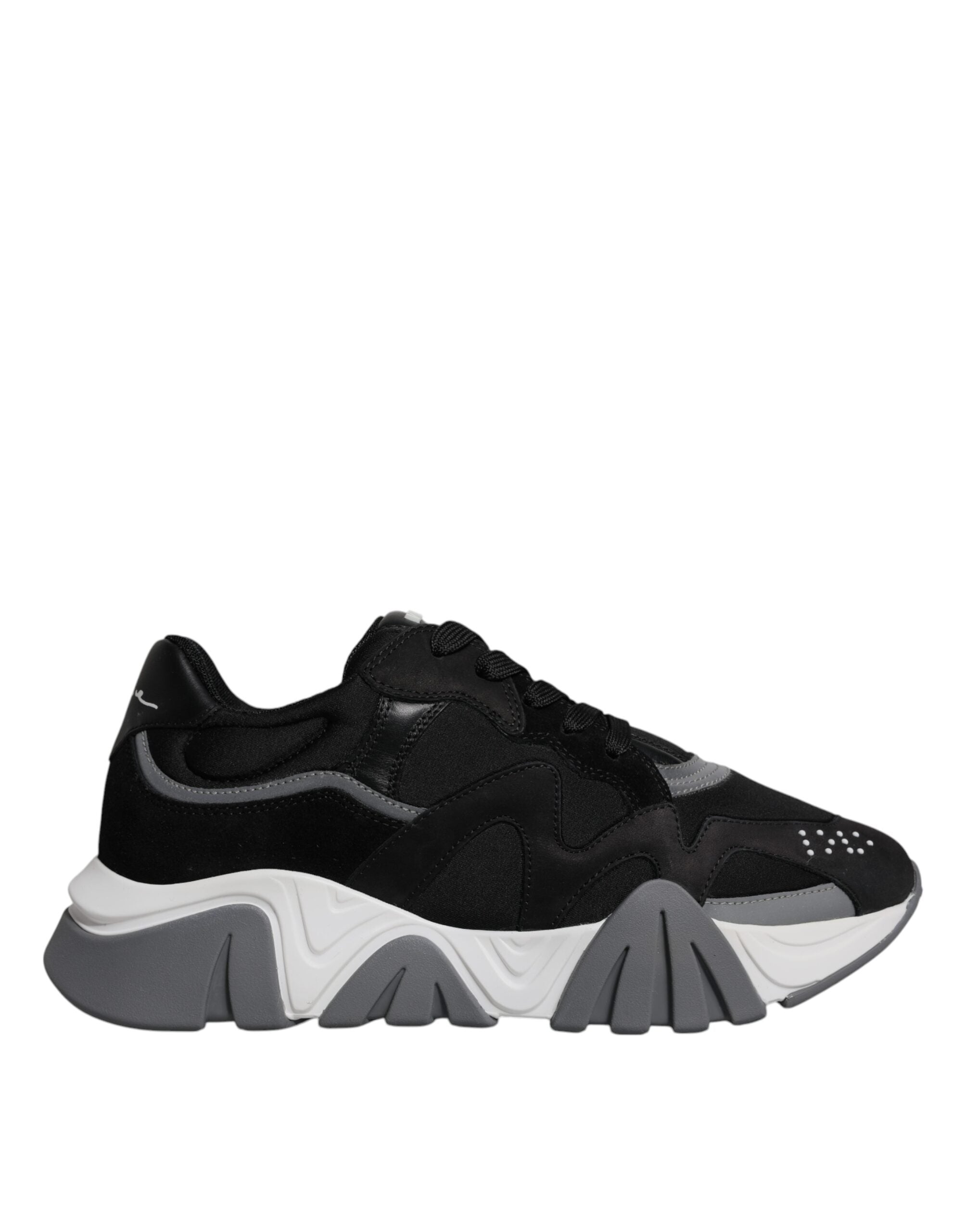 Versace Black Leather Neoprene Chunky Low Top Sneakers Squalo Shoes Versace