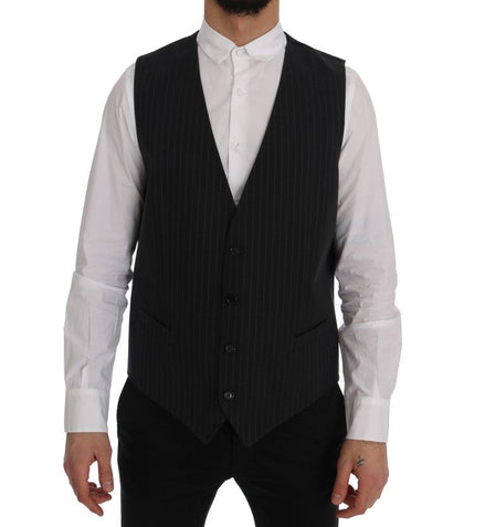 Dolce & Gabbana Gray STAFF Cotton Striped Vest Dolce & Gabbana