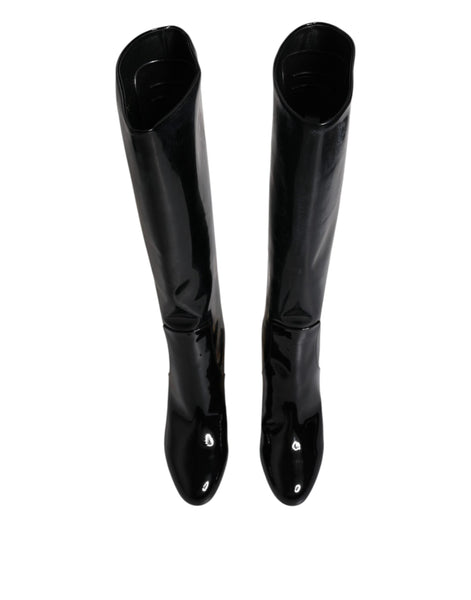 Dolce & Gabbana Black Patent Leather Vally High Boots Shoes Dolce & Gabbana