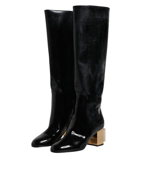 Dolce & Gabbana Black Patent Leather Vally High Boots Shoes Dolce & Gabbana