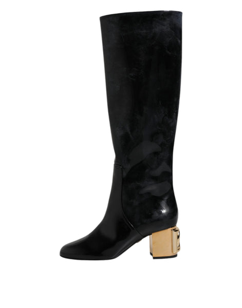 Dolce & Gabbana Black Patent Leather Vally High Boots Shoes Dolce & Gabbana