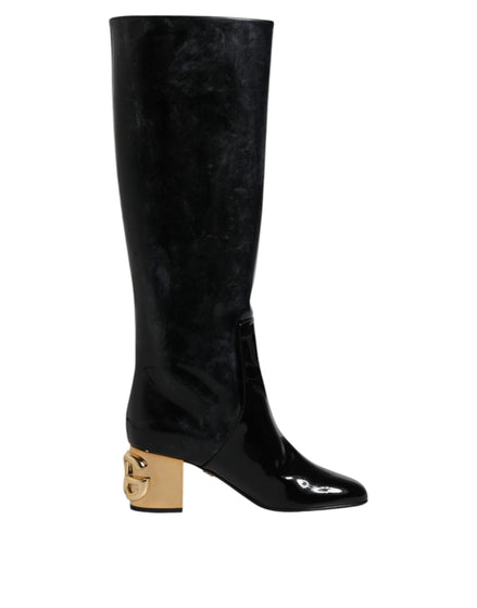 Dolce & Gabbana Black Patent Leather Vally High Boots Shoes Dolce & Gabbana
