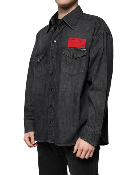 Dolce & Gabbana Black Logo Cotton Button Down Denim Shirt Dolce & Gabbana