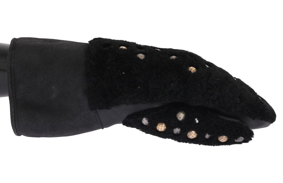 Dolce & Gabbana Black Leather Shearling Studded Gloves Dolce & Gabbana