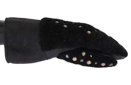Dolce & Gabbana Black Leather Shearling Studded Gloves Dolce & Gabbana