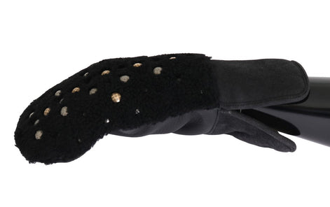 Dolce & Gabbana Black Leather Shearling Studded Gloves Dolce & Gabbana