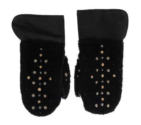Dolce & Gabbana Black Leather Shearling Studded Gloves Dolce & Gabbana