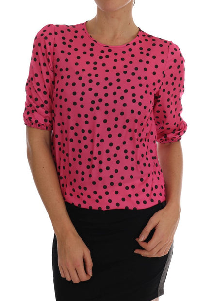 Dolce & Gabbana Pink Polka Dotted Silk Blouse Dolce & Gabbana