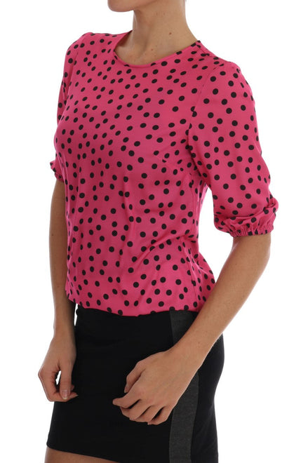 Dolce & Gabbana Pink Polka Dotted Silk Blouse Dolce & Gabbana