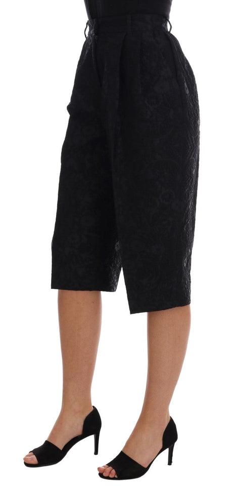 Dolce & Gabbana Black Brocade High Waist Capri Shorts Dolce & Gabbana