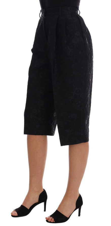 Dolce & Gabbana Black Brocade High Waist Capri Shorts Dolce & Gabbana