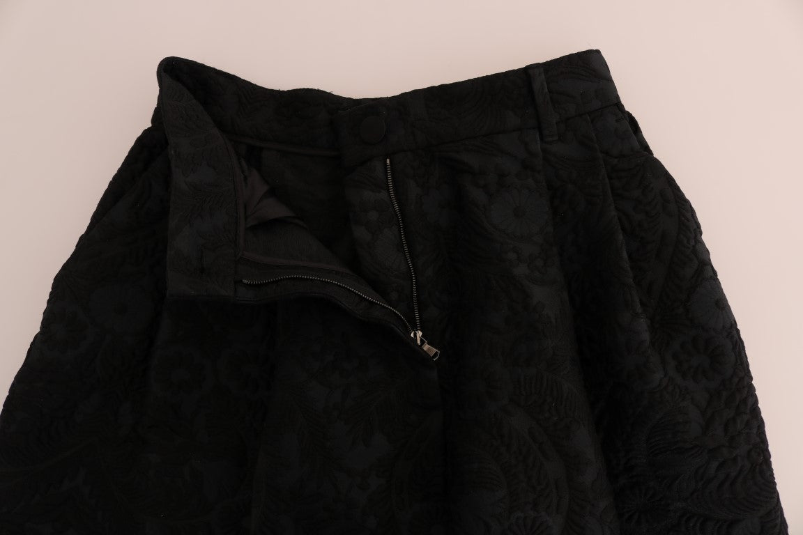 Dolce & Gabbana Black Brocade High Waist Capri Shorts Dolce & Gabbana