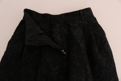 Dolce & Gabbana Black Brocade High Waist Capri Shorts Dolce & Gabbana