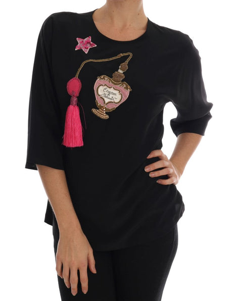 Dolce & Gabbana Black Silk Fairy Tale Top Crystal Blouse Dolce & Gabbana