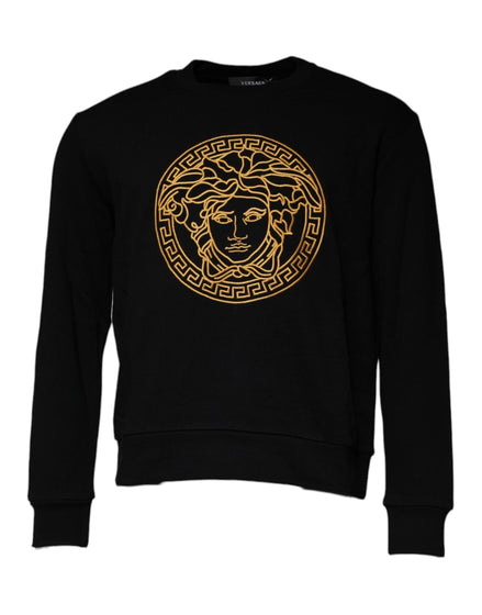Versace Black Medusa Embroidery Crew Neck Pullover Sweater Versace
