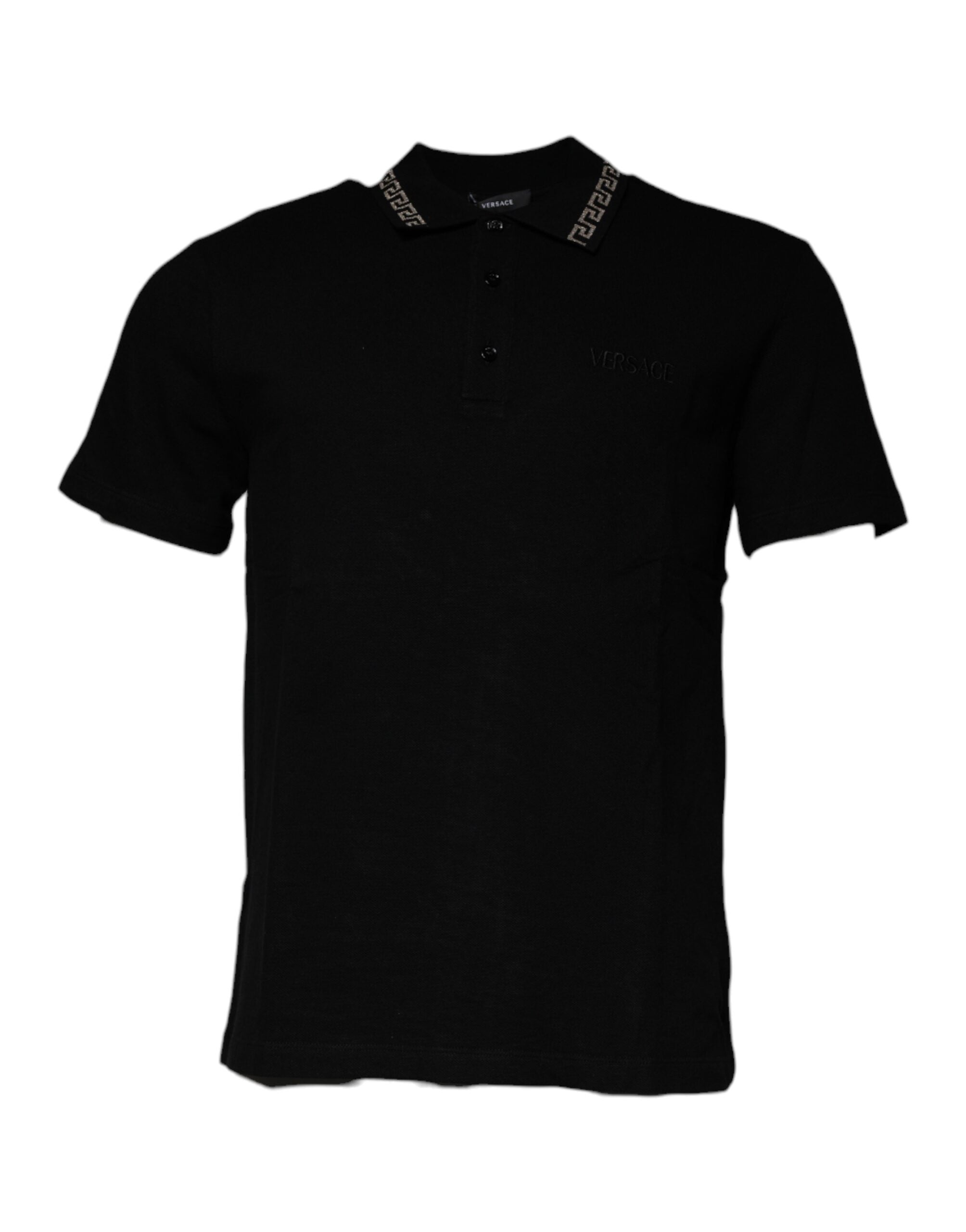 Versace Black Viscose Collared Polo Short Sleeves T-shirt Versace