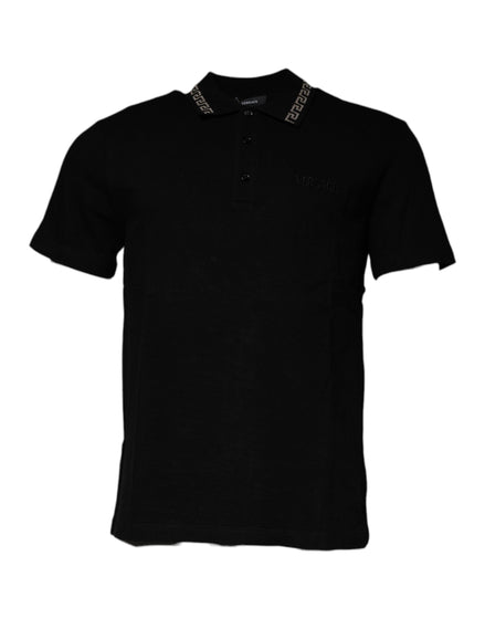 Versace Black Viscose Collared Polo Short Sleeves T-shirt Versace